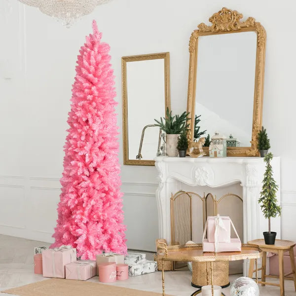 7.5 FT Hinged Christmas Tree, Artificial Pencil Christmas Tree, Unlit Artificial Christmas Pine Tree With 1075 Branch - view 8