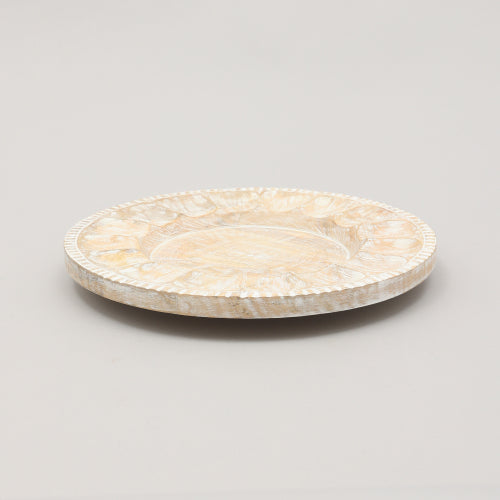 Handcrafted Wood White Charger Plate Wooden Dinning Placemat Artisan Wood Tableware