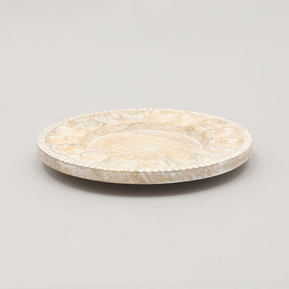 Handcrafted Wood White Charger Plate Wooden Dinning Placemat Artisan Wood Tableware