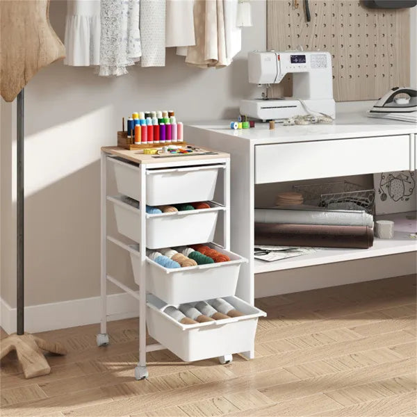 4-Drawer Rolling Storage Cart, Mobile Utility Organizer With MDF Wooden Top (Natural) - view 4