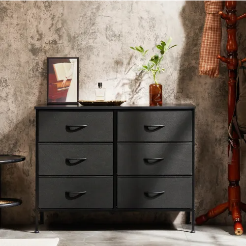 Dresser For Bedroom 6 Drawers Wide Fabric Storage Units Chest Of Drawers For Bedroom With Metal Frame And Wooden Top - view 4