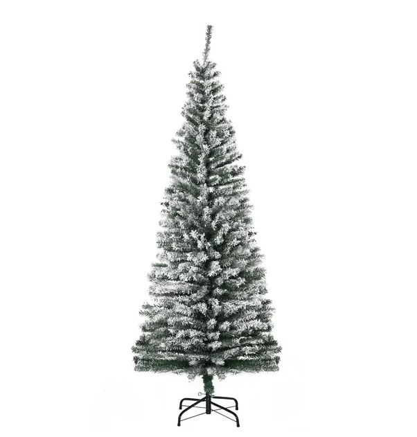 HOMCOM 6ft Artificial Snow Flocked Christmas Tree With Foldable Steel Stand Home Indoor Decoration Green - view 2
