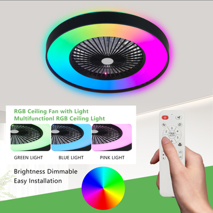 23 Inch Black Ceiling Fan Light With LED RGB Dimmable & Color-Changing, APP & Remote Control - view 10