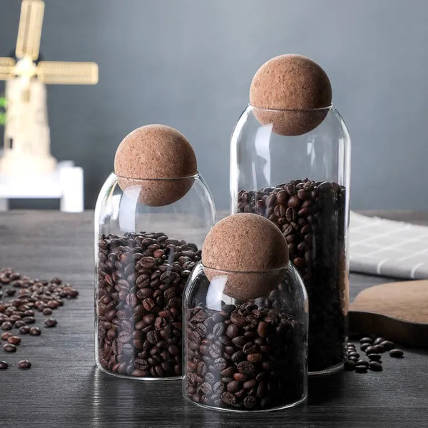 1 SET Storage Ball Jar, Glass Tea Jar, Minimalist Cork Jar, Sealed Candy Jar, Storage Jar, Coffee Jar