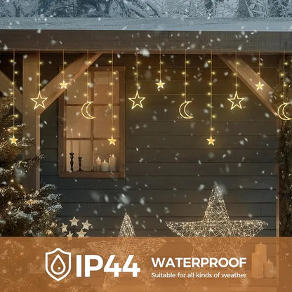 Ramadan Solar Icicle Lights,Outdoor Waterproof Moons Stars Curtain Window String With 8 Modes Timer Remote - view 2