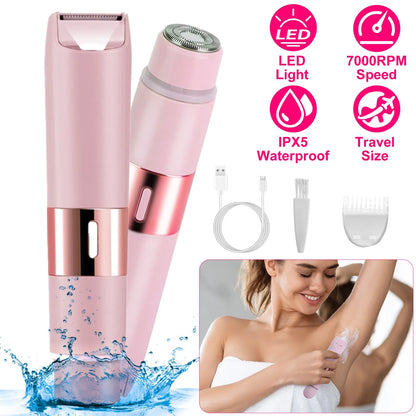 2 In 1 Bikini Trimmer For Women Dual Head Cordless Body Shaver IPX5 Waterproof Rechargeable Pubic Hair Razor Wet - view 3