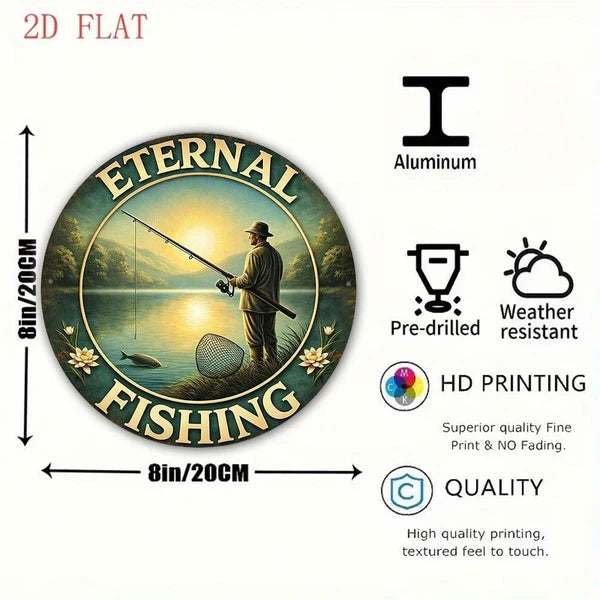 1pc Retro Fishing 2D Flat Round Sign 8x8in, "in, Fishing Enthusiast" Gift Decorative - view 3