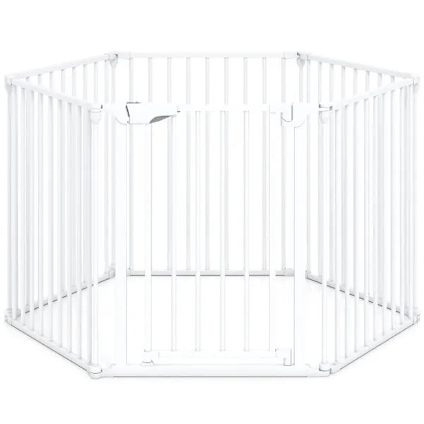 6-Panel Expandable Safety Gate (34.5"-154"), 270° Rotatable Baby/Pet Barrier For Fireplace Stairway Doorway-White