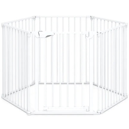 6-Panel Expandable Safety Gate (34.5"-154"), 270° Rotatable Baby/Pet Barrier For Fireplace Stairway Doorway-White