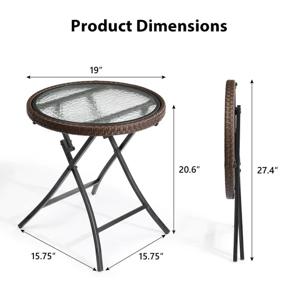 Outdoor Side Table, Round Rattan Patio Side Table, Small Foldable Wicker Table With Tempered Glass Table Top For Lawn - view 4