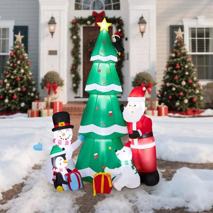7.5FT Lighted Christmas Inflatable Decoration, Inflatable Christmas Tree With Santa And Snowman - view 9