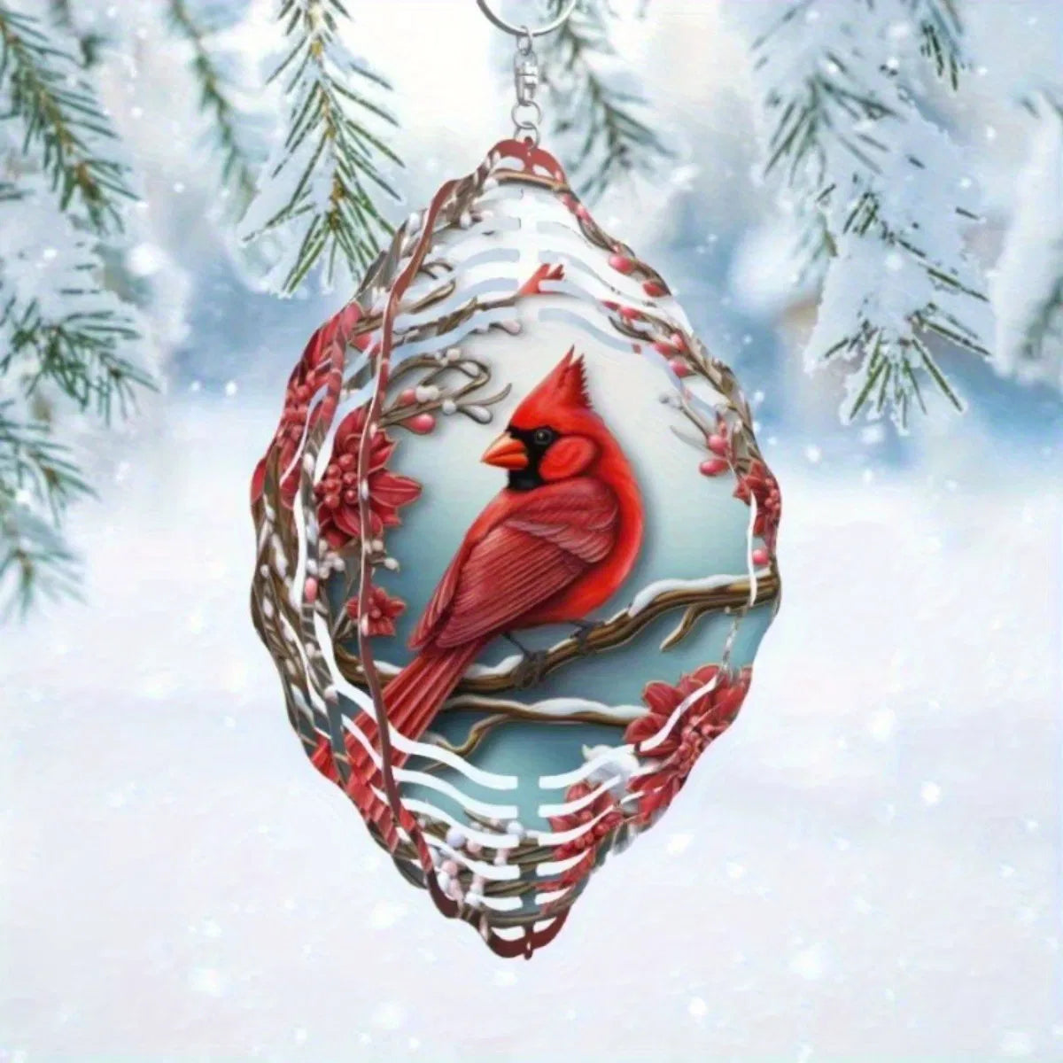 Vibrant Red Cardinal Wind Spinner with Mandala Wind Chime Garden Art Outdoor Patio Yard Decor - view 5