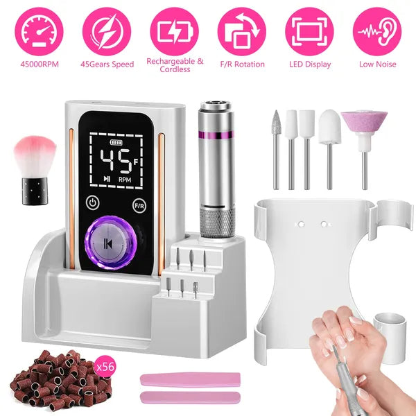Portable Electric Nail Drill Bit 45000 RPM With 11 Bits Base Waist Clip Cordless Rechargeable Nail File Machine - view 8