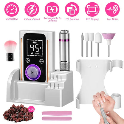 Portable Electric Nail Drill Bit 45000 RPM With 11 Bits Base Waist Clip Cordless Rechargeable Nail File Machine - view 8