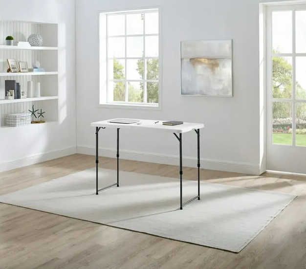4 Foot Adjustable Height Folding Plastic Table, Indoor Outdoor White Granite - view 4