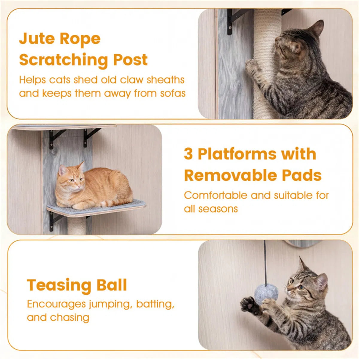 Door Hanging Cat Tree 5-Level Height Adjustable 4-Tier Climber No-Drill for Apartment Grey - view 8