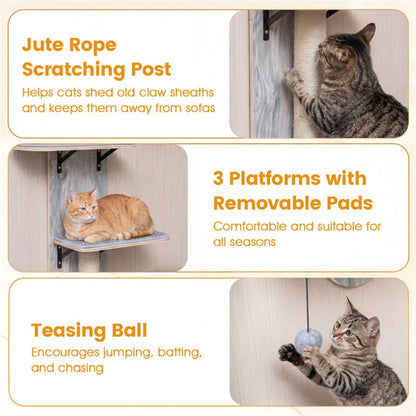 Door Hanging Cat Tree 5-Level Height Adjustable 4-Tier Climber No-Drill for Apartment Grey - view 8
