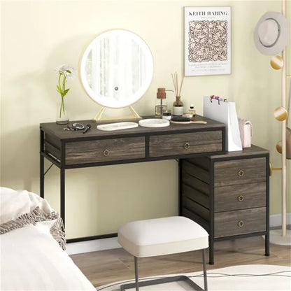 Home Office Dual Desktop Desk With 5 Storage Drawers, Powder-Coated Metal Frame Engineered Wood - view 3