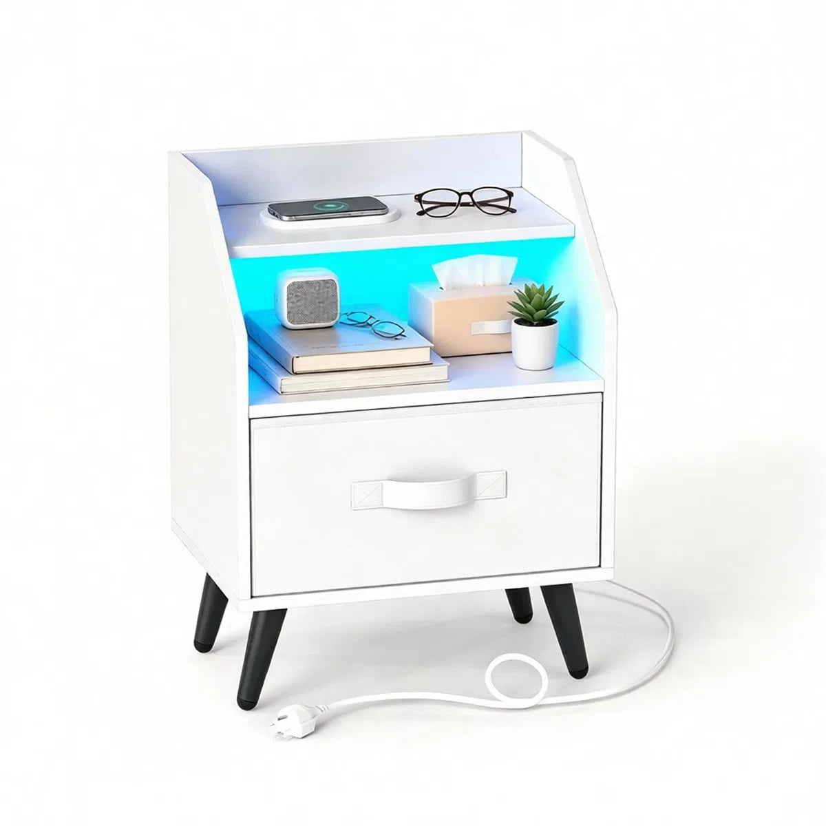 LED Nightstand with Charging Station, 16 Color RGB Remote Controlled Bedside Table with 2 AC Outlets USB Type-C Port - view 8
