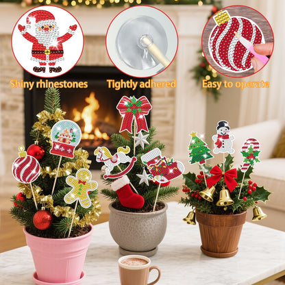12Pcs Christmas Rhinestones Painting Kits Santa Claus Snowman Gingerbread Man Christmas Stockings Bows Design - view 7