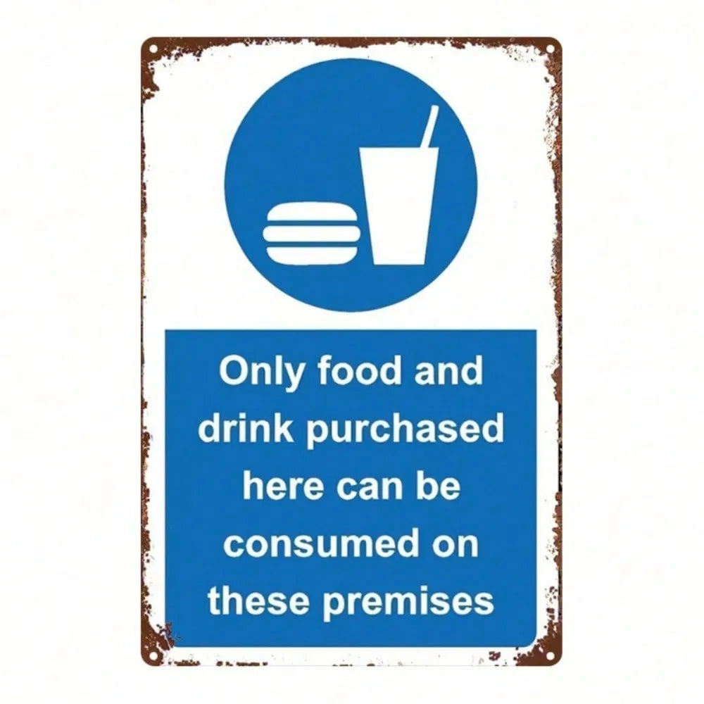 1pc Vintage Blue Metal Sign 8x12 Inch, Food & Drinks Only Allowed Here Wall Decor - view 6