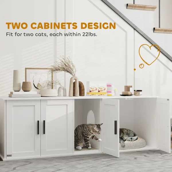 Cat Litter Box Enclosure With Double Room, Scratching Mat For 2 Cats - view 4