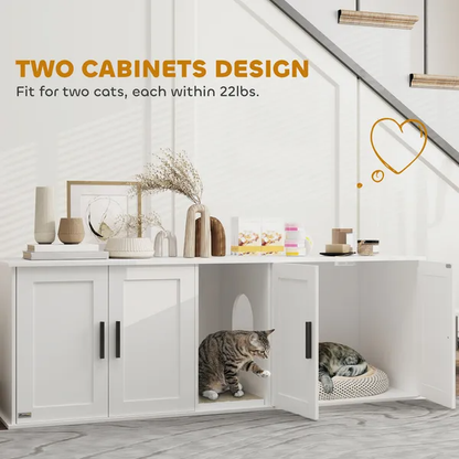 Cat Litter Box Enclosure With Double Room, Scratching Mat For 2 Cats - view 4
