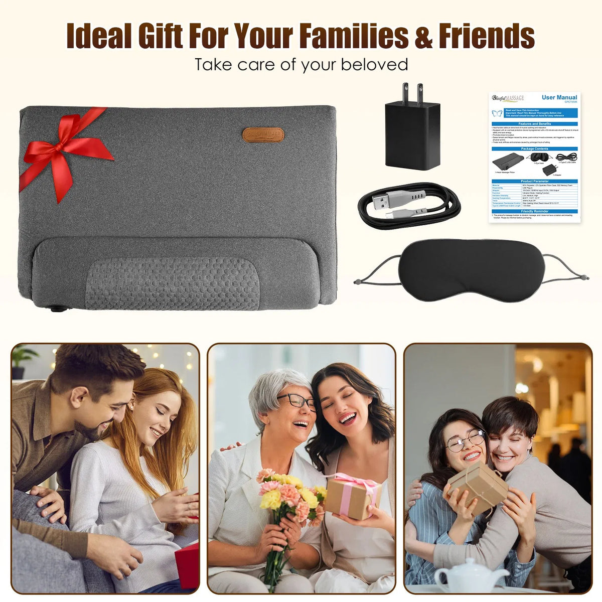 Heated Neck Massager Pillow with 3 Heat Settings (98.6°F-131°F) & 3 Vibration Modes - view 9
