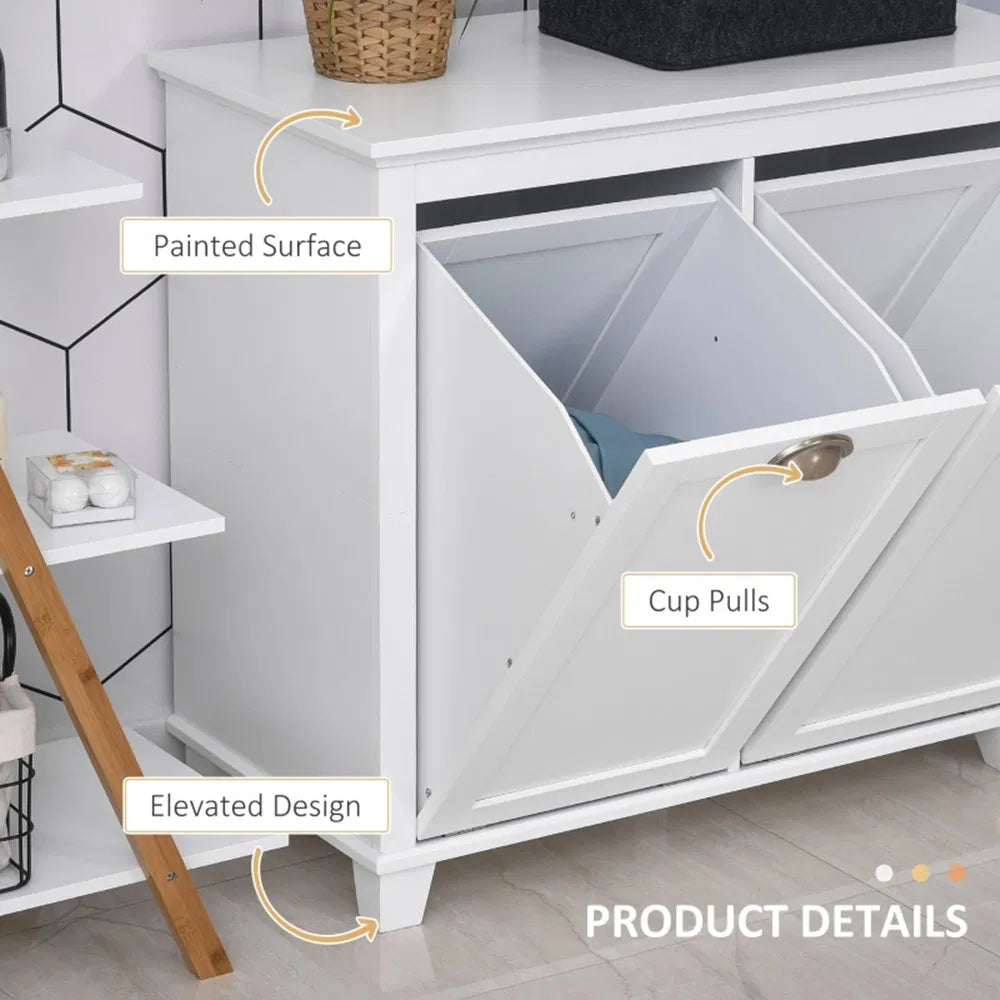 Tilt-Out Laundry Sorter Cabinet, Bathroom Storage Organizer white-AS - view 4