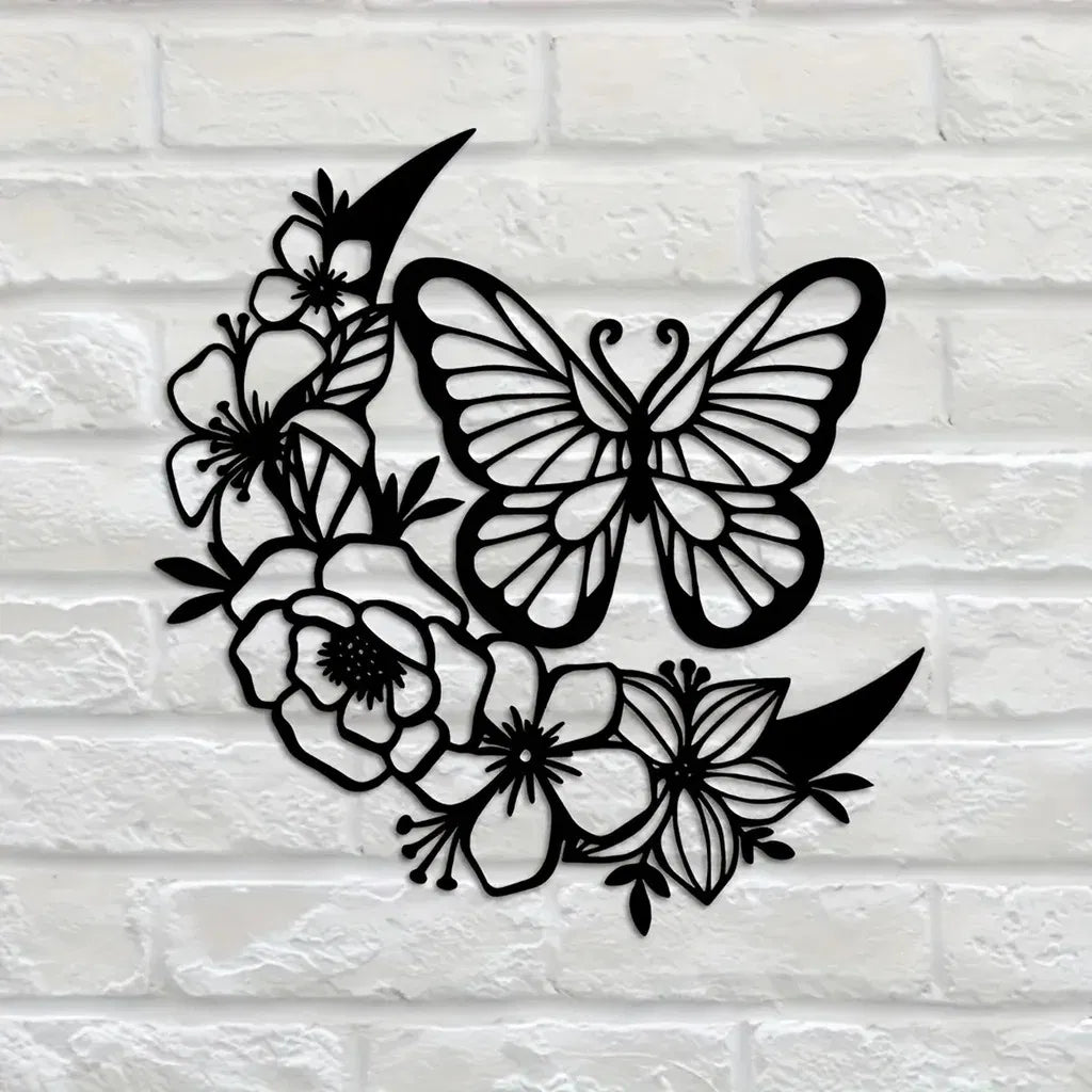 Moon Phase Butterfly iron Wall Art Bohemian Hanging Decor Indoor Outdoor Waterproof Sculpture Gift - view 5