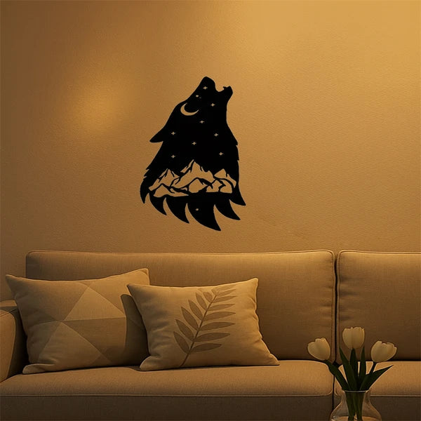 Gothic Howling Wolf Metal Wall Art Black Dark Academia Decor For Living Room Bedroom Office Halloween Christmas Gift - view 2