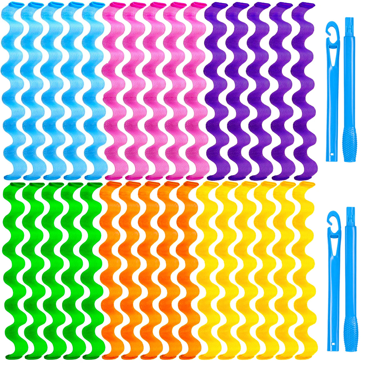 30 Pcs Heatless Hair Curlers Wave Curls Styling Kit With 2 Pcs Styling Hooks