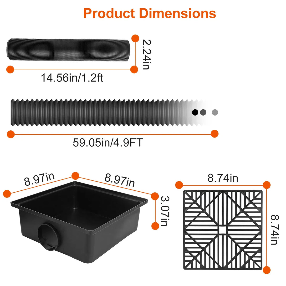 2Pcs 4.9FT Flexible Extendable Hose Gutter Downspout Extension Low Profile No Deep Digging Catch Basin Downspout - view 4