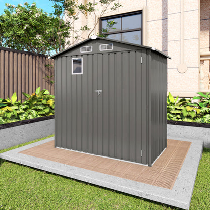 6X 3.6FT Metal Outdoor Storage Shed, Tool Shed With Peaked Roof Watertight With Clear Window And Lockable Door Compact