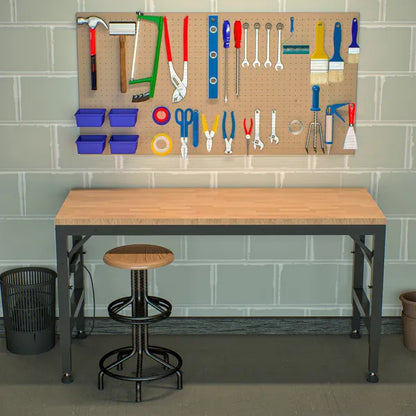 60" Adjustable Height Workbench, Rubber Wood Top Heavy duty Workstation with Power Outlets - view 3