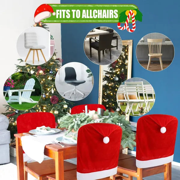 Christmas Chair Covers,Red And White Santa Claus Hat Chair Back Cover Christmas Chair Slipcovers For Xmas Kitchen - view 4