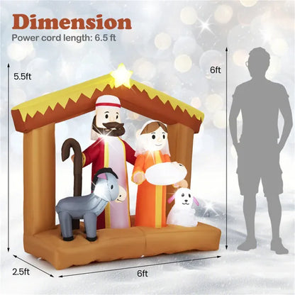 6ft Inflatable Nativity Scene - 6 Built-in LED Lights Weather-Resistant Polyester Xmas Outdoor Decor - view 3