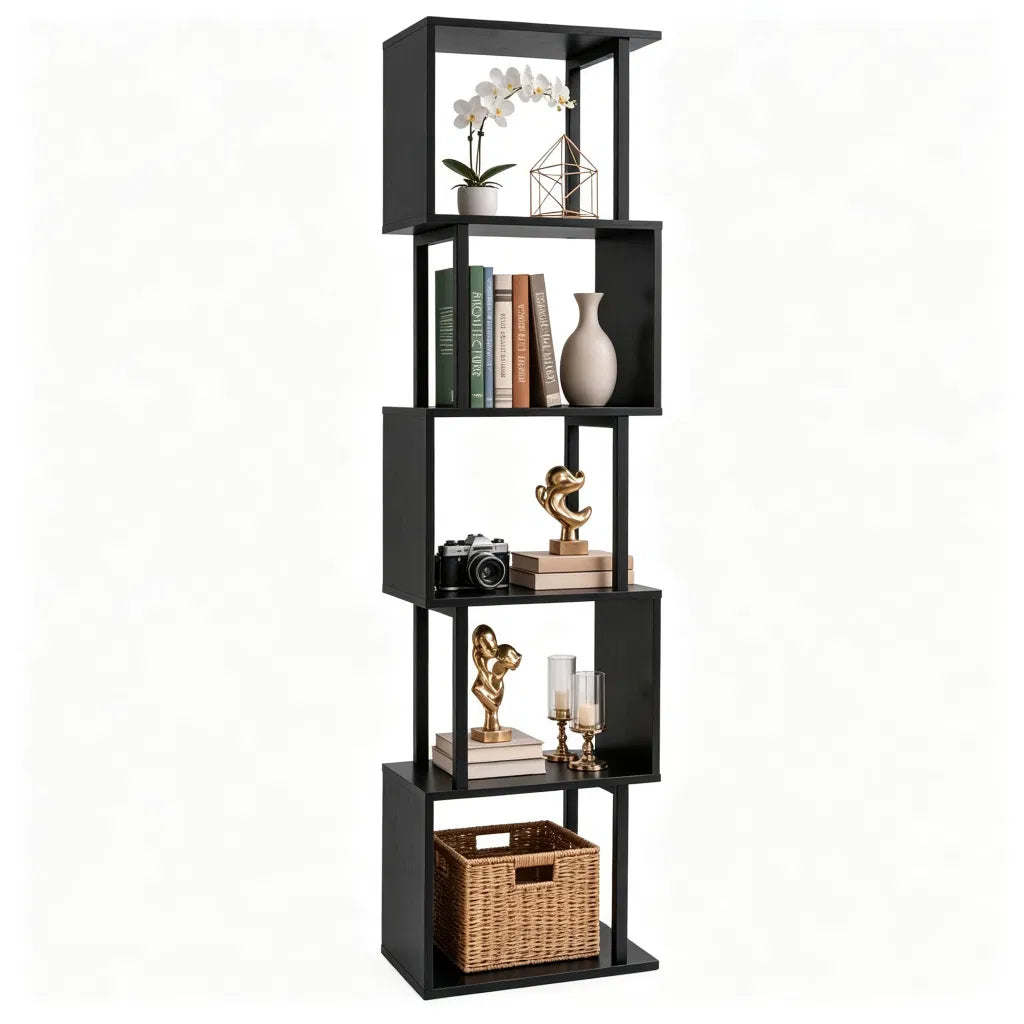 5-Tier S-Shaped Bookshelf, Modern Geometric Freestanding Display Shelf with Heavy-Duty Metal Frame - view 2