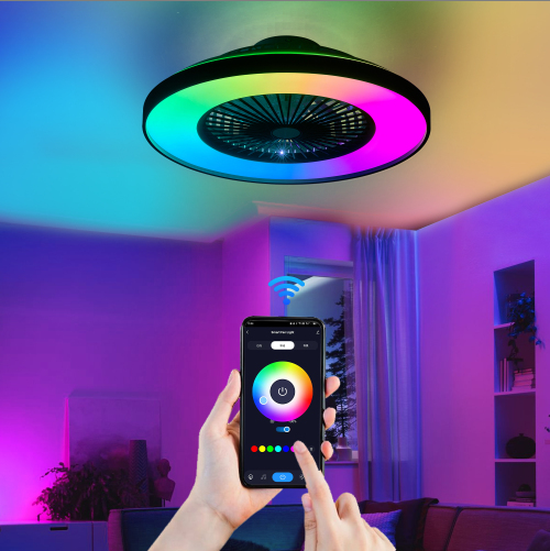 23 Inch Black Ceiling Fan Light With LED RGB Dimmable & Color-Changing, APP & Remote Control - view 5