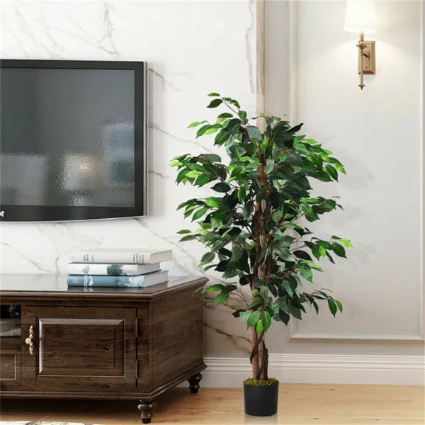4FT Artificial Ficus Tree - 504 PEVA/Polyester Leaves, Multiple Trunks, Green - view 5