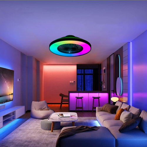 23 Inch Black Ceiling Fan Light With LED RGB Dimmable & Color-Changing, APP & Remote Control