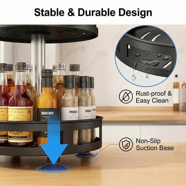 3-Tier Rotating Spice Rack Organizer – Carbon Steel 360° Metal Turntable - view 3