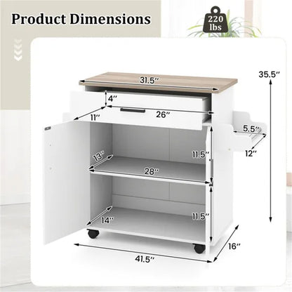 41.5" Rolling Kitchen Island Cart With Storage, White Kitchen Cart With Drawer & Cabinet, Spice Rack & Towel Holder - view 4