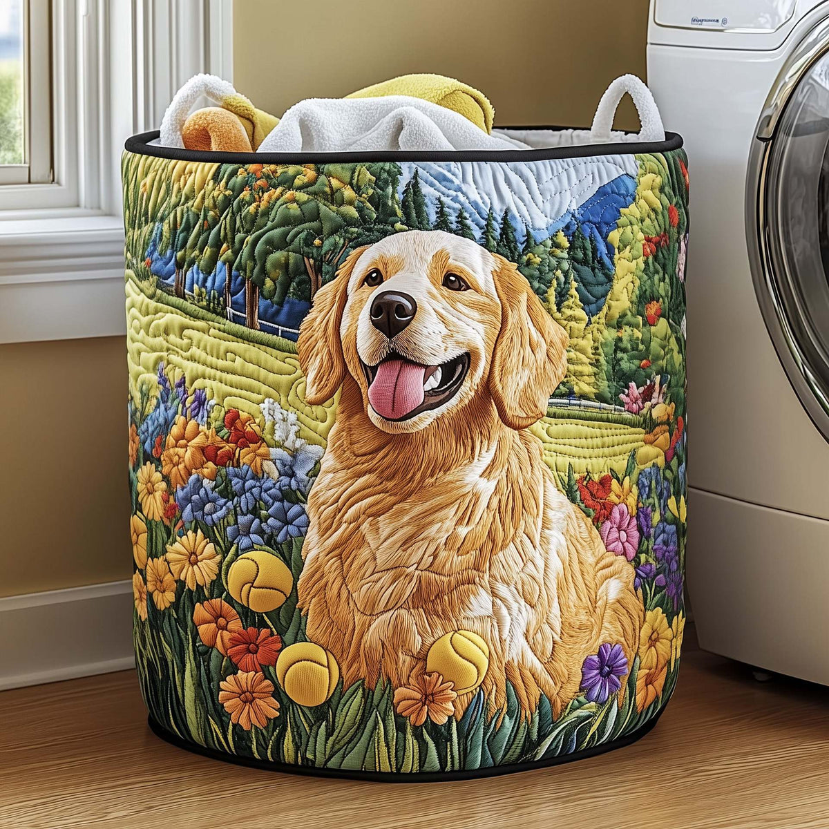 Quilted Embroidery Laundry Basket Storage Box Laundry Hamper