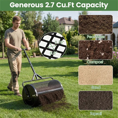 24" Lawn Topdressing Spreader With 0.75"×0.5" Mesh, Compost Spreader For Soil Sand Fertilizer Black - view 5