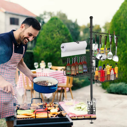 Griddle Caddy Standing Grill Utensil Caddy With Paper Towel Holder Hook Baskets BBQ Accessories Storage Rack Vertical - view 5