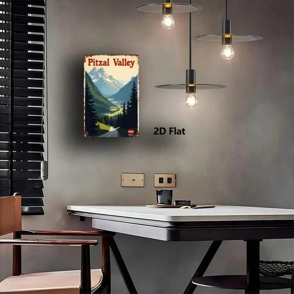 1pc 2D Flat Metal Sign Austrian Pitz Valley Scenic Painting Square Iron Wall Art 8x12 Inch For Home Bar Garage Club - view 4
