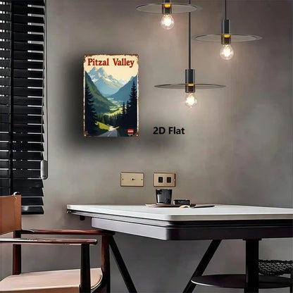 1pc 2D Flat Metal Sign Austrian Pitz Valley Scenic Painting Square Iron Wall Art 8x12 Inch For Home Bar Garage Club - view 4