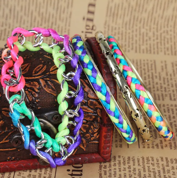 4Pcs Colorful Woven Burnished Gold Bracelets Set - view 5