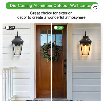 21inch H 2 Pack Outdoor Wall Lantern Light Modern Black Metal & Clear Glass Sconce For Porch, Patio - view 4
